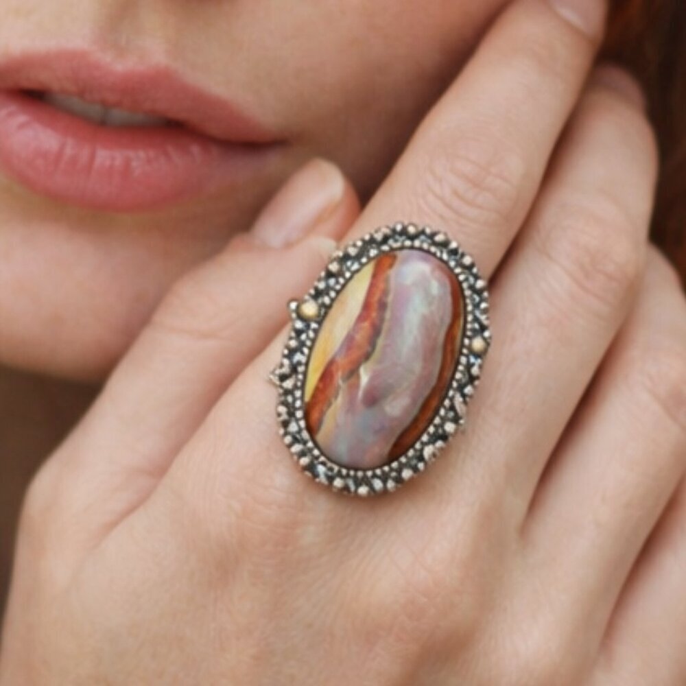Imperial Jasper Statement Ring Sterling Silver Boho Southwest Artisan Large Oval